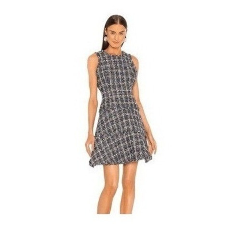 Likely Multi Tweed‎ Boucle Jewel Tartan Plaid Mini Dress Navy Blue 2